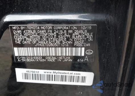 2016 Lexus Is 350 z USA, uszkodzony, nr VIN JTHCE1D28G5011016